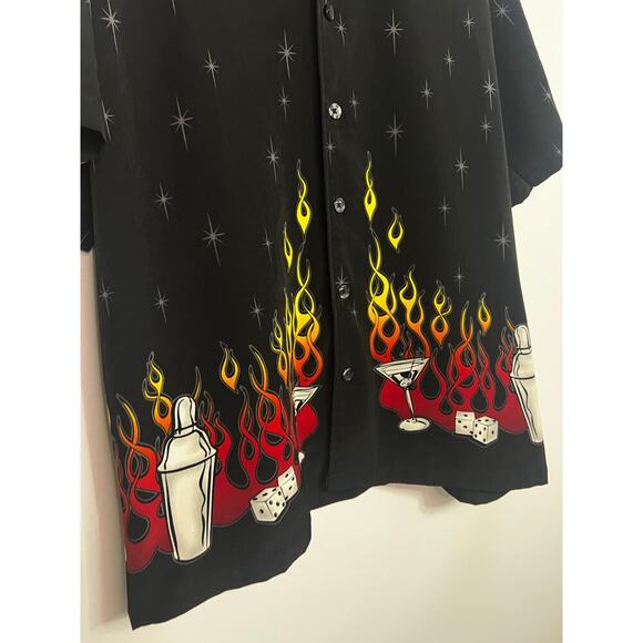 VINTAGE Y2K 1990s MT:2 STARS FLAMED COCKTAILS DICE BUTTON UP SHIRT Mens XL - Picture 3 of 5